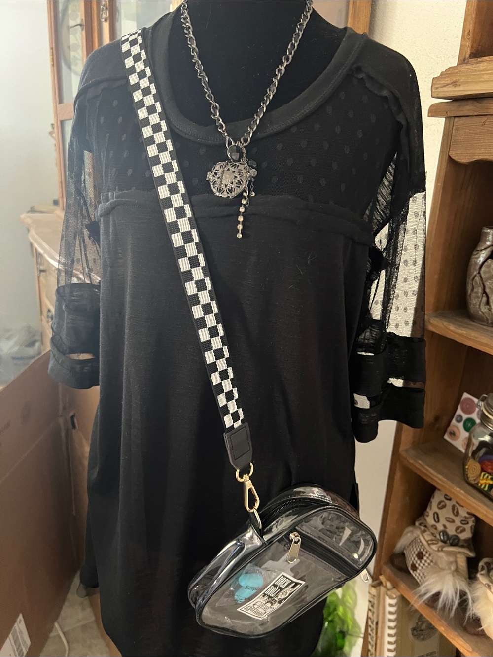 NWOT 3 pcUmgee Black Short Sleeve Sheer Dot and lace 👗 and locket & bag size Med - Picture 11 of 14